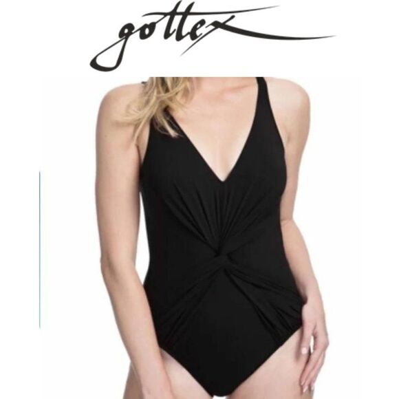 Gottex Tutti Frutti Black Center Ruched V- - Picture 1 of 5